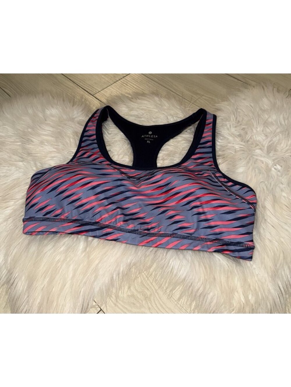 Athleta Lined Sports Bra Racerback Wire Free Printed Womens XL XLarge Multicolor